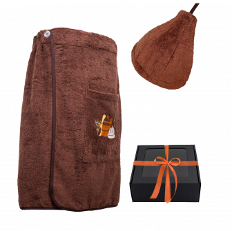 Gift set in a gift box for HIM. Men's sauna hat and apron - BROWN