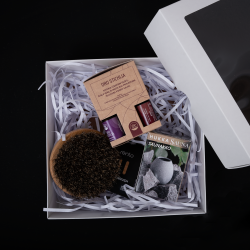 Gift set in a gift box SCENTED WARMTH. A brush, a cup for scents and essential oils  Gift set in a gift box SCENTED WARMTH. A brush, a cup for scents and essential oils