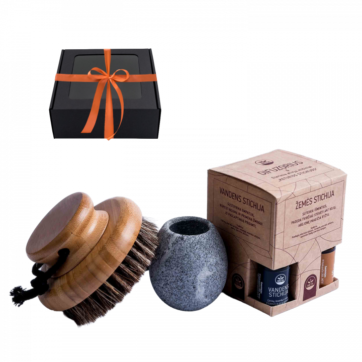 Gift set in a gift box SCENTED WARMTH. A brush, a cup for scents and essential oils