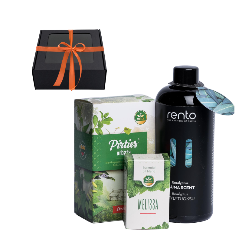 Gift set in a gift box SCENTS OF SAUNA. Tea, essential oil and fragrance essence