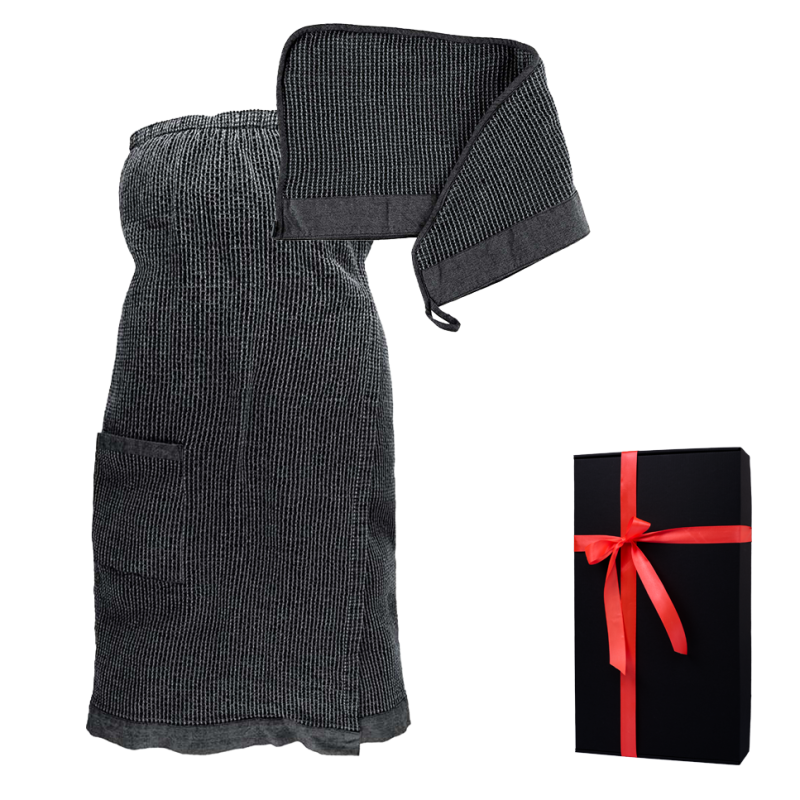 Gift set in a gift box RENTO KENNO FOR HER. Hair towel and apron, gray
