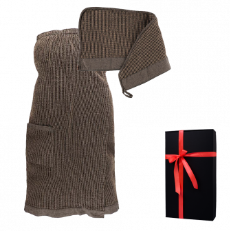 Gift set in a gift box RENTO KENNO FOR HER. Hair towel and apron, brown