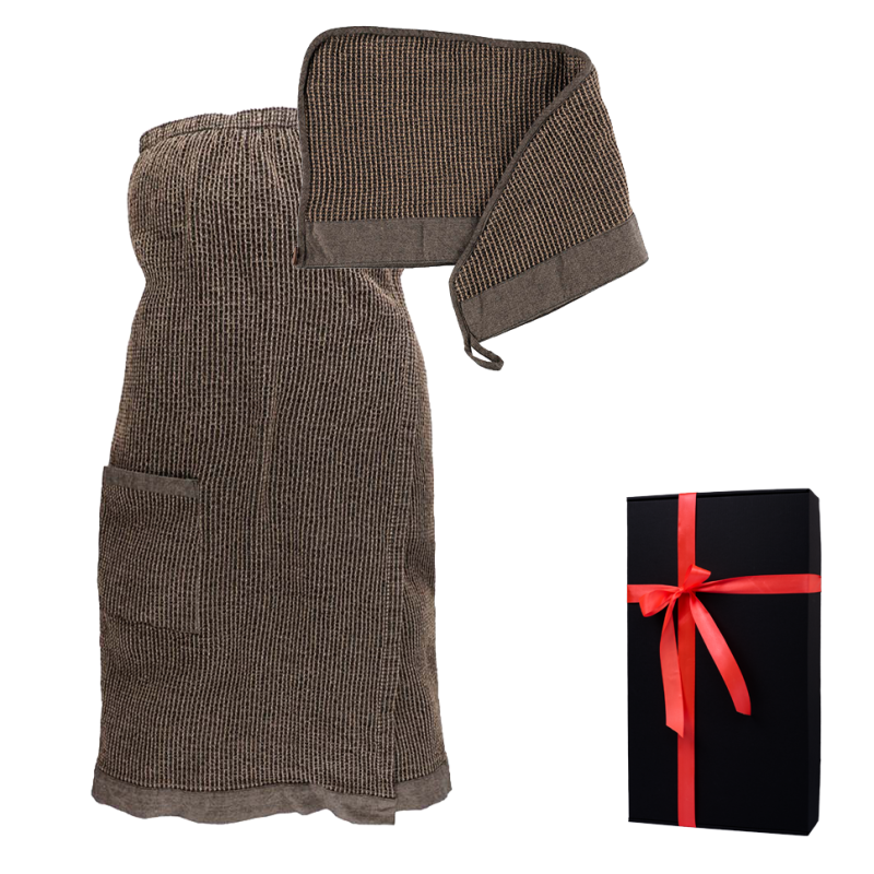Gift set in a gift box RENTO KENNO FOR HER. Hair towel and apron, brown