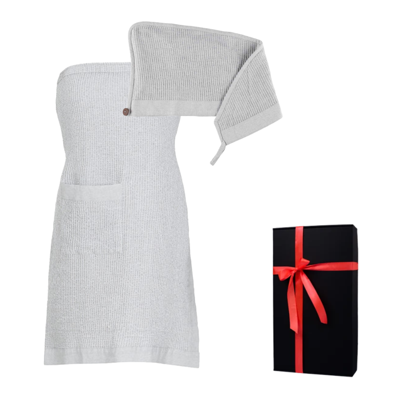 Gift set in a gift box RENTO KENNO FOR HER. Hair towel and apron, light gray
