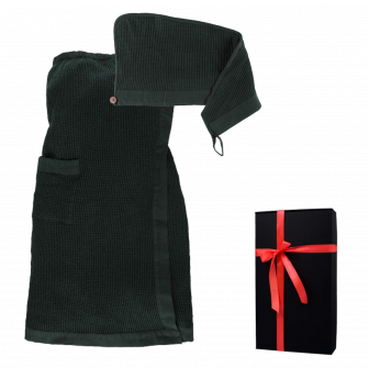 Gift set in a gift box RENTO KENNO FOR HER. Hair towel and apron, dark green