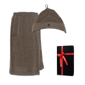 Gift set in a gift box RENTO KENNO FOR HIM. Cotton hat and apron, brown - 0