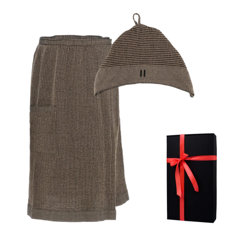 Gift set in a gift box RENTO KENNO FOR HIM. Cotton hat and apron, brown