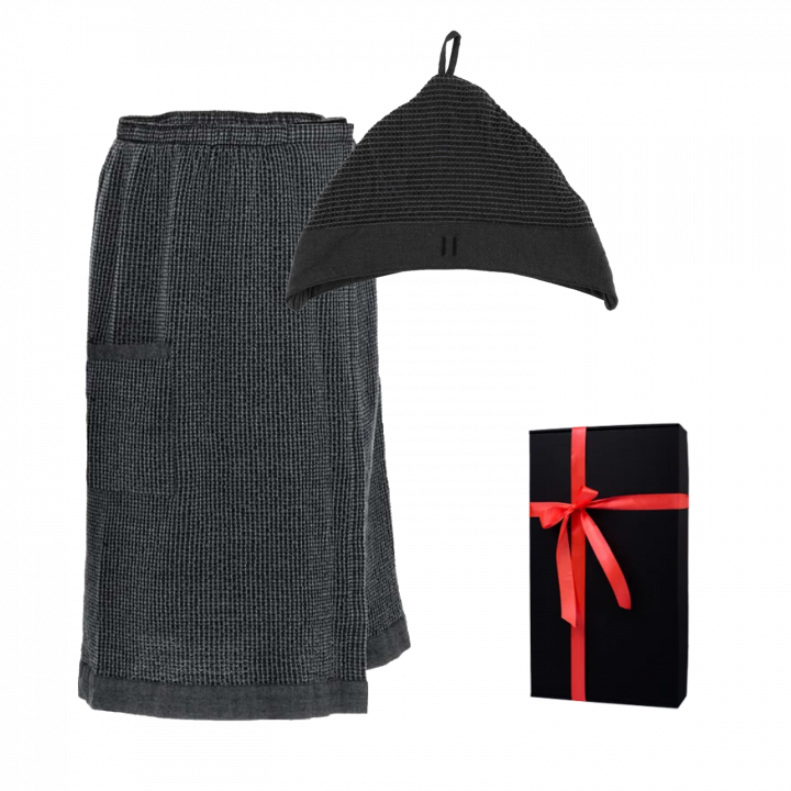 Gift set in a gift box RENTO KENNO FOR HIM. Cotton hat and apron, dark grey