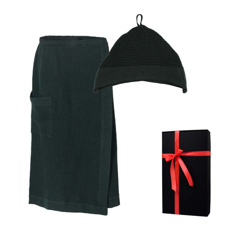 Gift set in a gift box RENTO KENNO FOR HIM. Cotton hat and apron, dark green