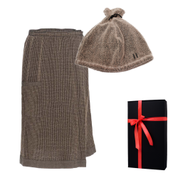 Gift set in a gift box RENTO KENNO FOR HIM. Sauna hat and apron, brown 