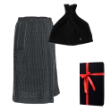 Gift set in a gift box RENTO KENNO FOR HIM. Sauna hat and apron, dark gray/black - 0