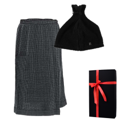 Gift set in a gift box RENTO KENNO FOR HIM. Sauna hat and apron, dark gray/black 
