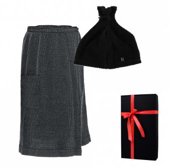 Gift set in a gift box RENTO KENNO FOR HIM. Sauna hat and apron, dark gray/black