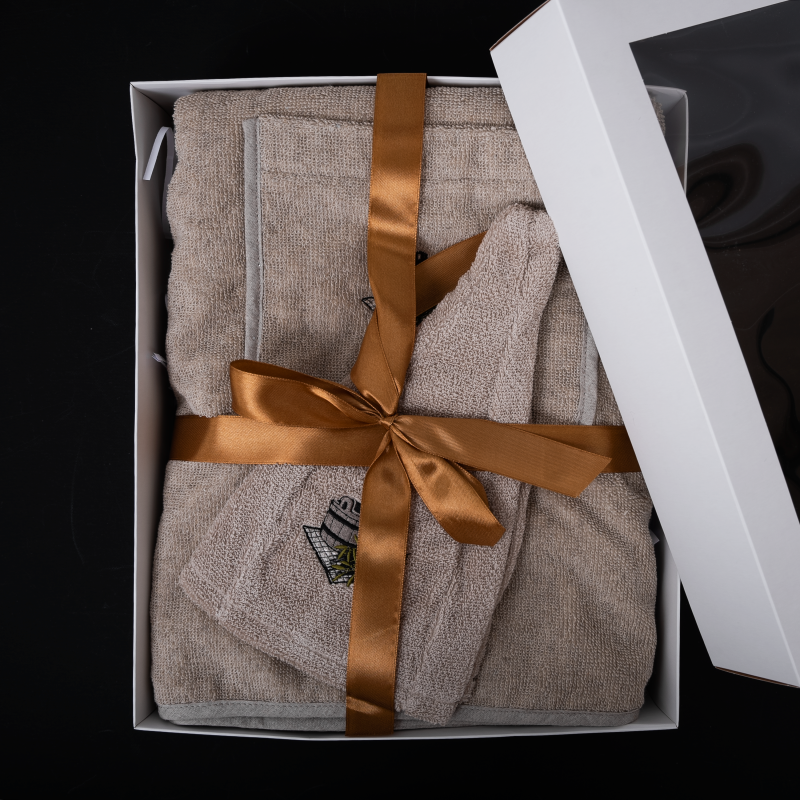 Gift set for Her - LINEN, 75x140 cm, in a gift box. Apron and hat for sauna