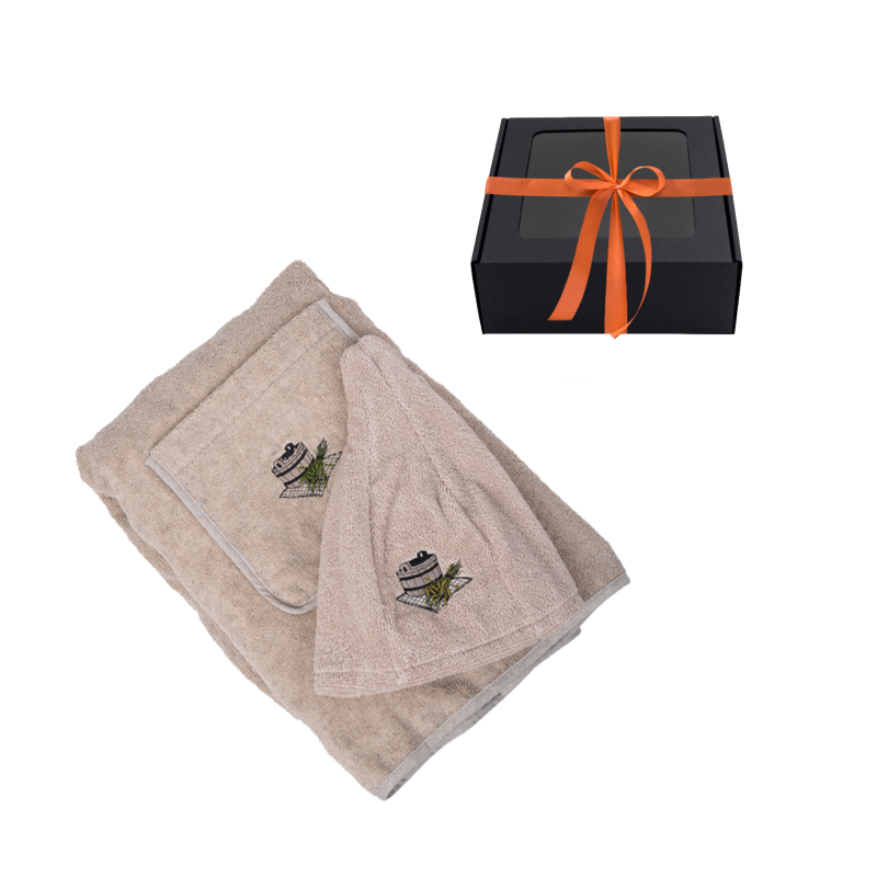 Gift set for Her - LINEN, 80x160 cm, in a gift box. Apron and hat for sauna