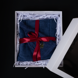 Gift set for Him - BLUE, 55x150 cm, in a gift box. Apron and hat for sauna  Gift set for Him - BLUE, 55x150 cm, in a gift box. Apron and hat for sauna