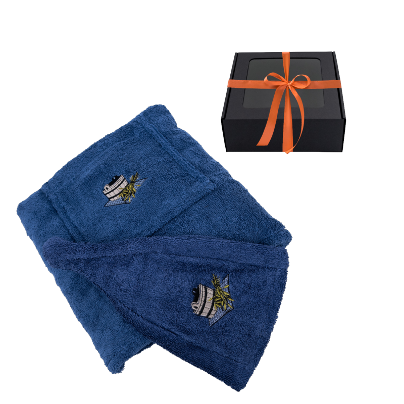 Gift set for Him - BLUE, 55x150 cm, in a gift box. Apron and hat for sauna