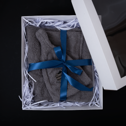 Gift set for Him - GRAY, 55x150 cm, in a gift box. Apron and hat for sauna  Gift set for Him - GRAY, 55x150 cm, in a gift box. Apron and hat for sauna