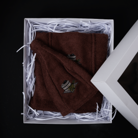 Gift set for Him - BROWN, 55x150 cm, in a gift box. Apron and hat for sauna  Gift set for Him - BROWN, 55x150 cm, in a gift box. Apron and hat for sauna