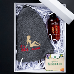 Gift set MISS SAUNA in a gift box. Sauna hat, massage oil and honey  Gift set MISS SAUNA in a gift box. Sauna hat, massage oil and honey