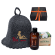 Gift set MISS SAUNA in a gift box. Sauna hat, massage oil and honey