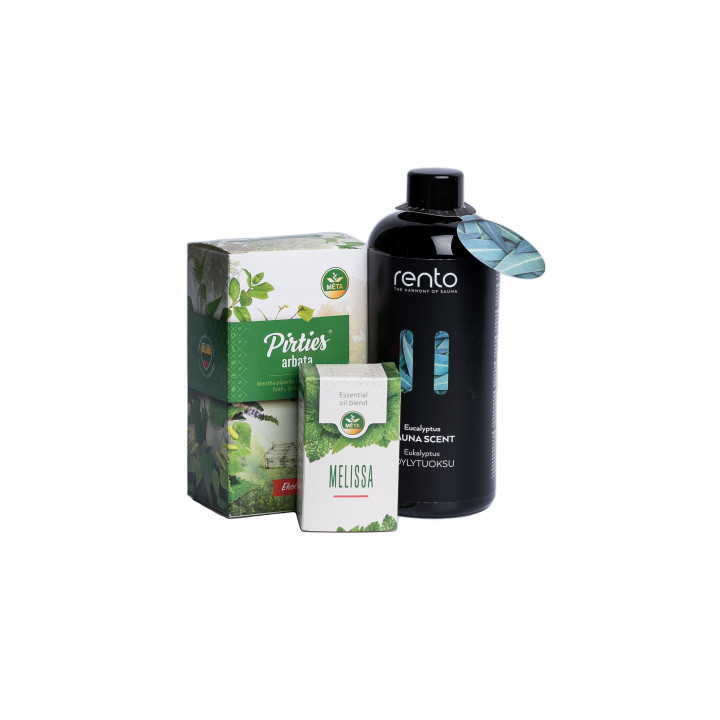 Gift set in a gift box SCENTS OF SAUNA. Tea, essential oil and fragrance essence