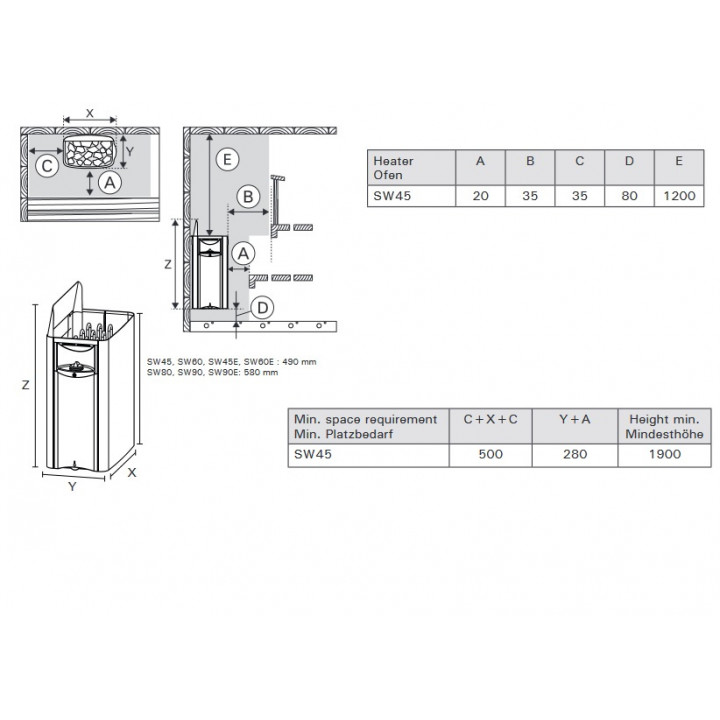Electric sauna heater - HARVIA The Wall Black Steel SW45 4.5 kW