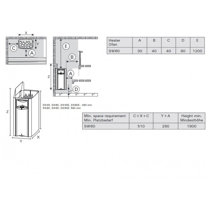 Electric sauna heater - HARVIA The Wall Black Steel SW60 6 kW
