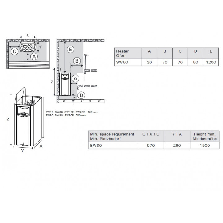 Electric sauna heater - HARVIA The Wall Black Steel SW80 8 kW