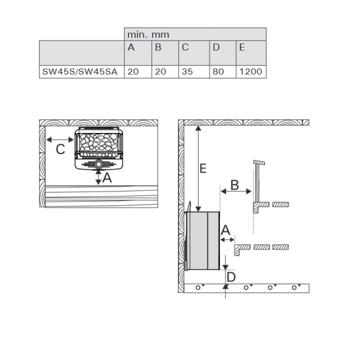 Electric sauna heater - HARVIA The Wall Combi SW45S 4.5 kW