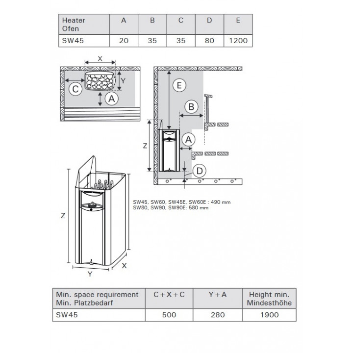Electric sauna heater - HARVIA The Wall SW45 4.5 kW with control panel