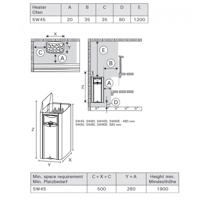 Electric sauna heater - HARVIA The Wall SW45E, 4,5 kW