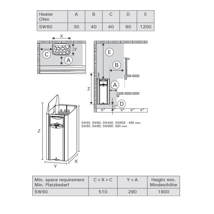 Electric sauna heater - HARVIA The Wall SW60 6,0 kW with control panel