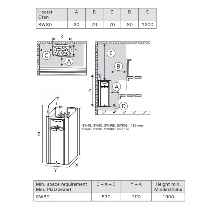 Electric sauna heater - HARVIA The Wall SW80 8,0 kW with control panel
