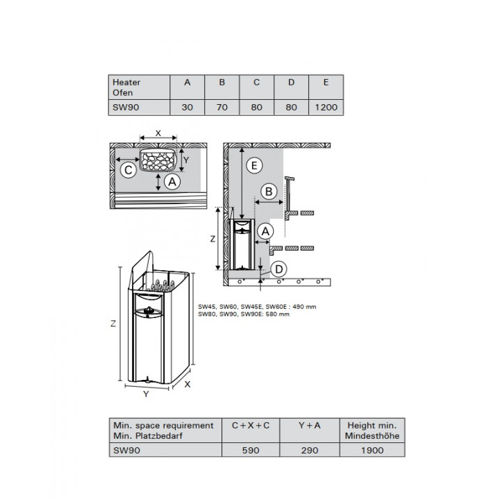 Electric sauna heater - HARVIA The Wall Black Steel SW90 9 kW