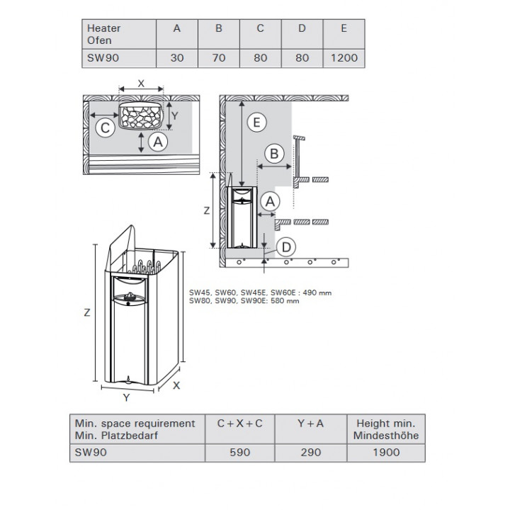 Electric sauna heater - HARVIA The Wall SW90E, 9 kW