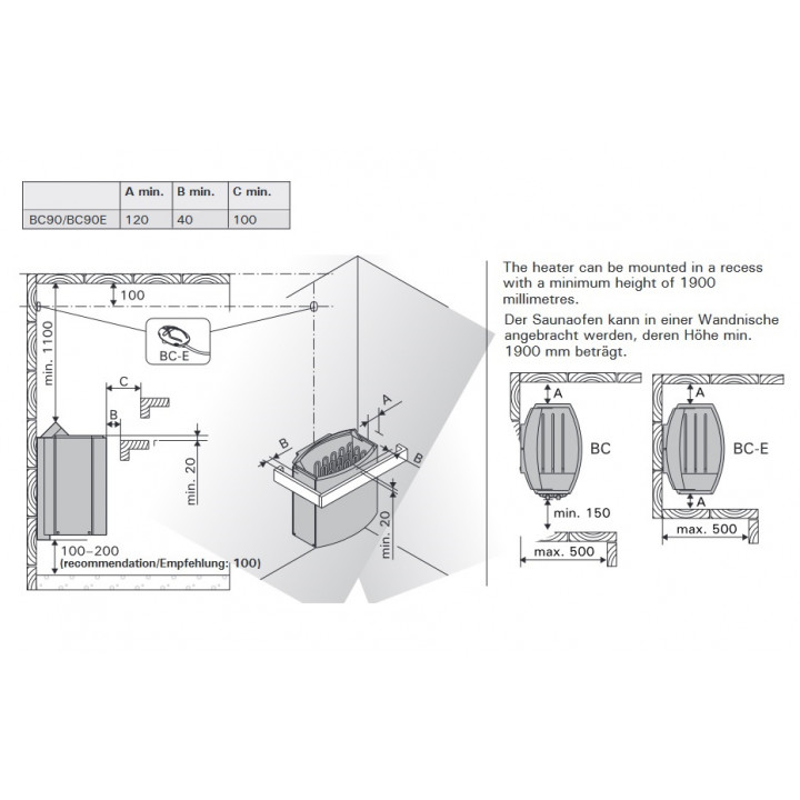 Electric sauna heater - HARVIA Vega BC90 with manual switches