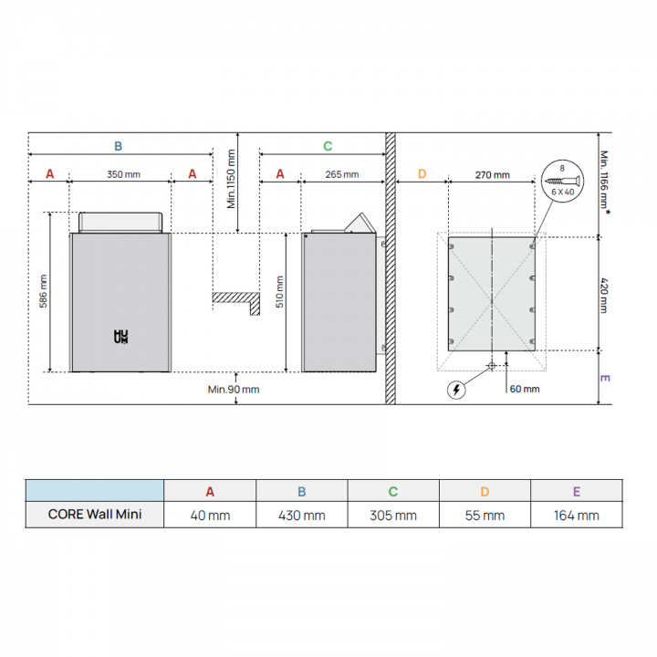 Electric sauna heater - HUUM Core Wall Mini Combi 4