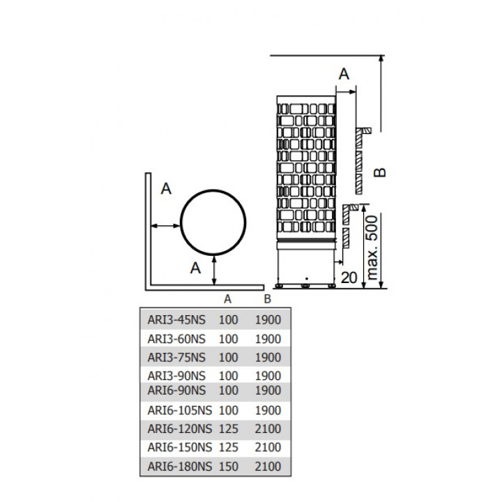 Electric sauna heater – SAWOTEC Ari Round, without control unit