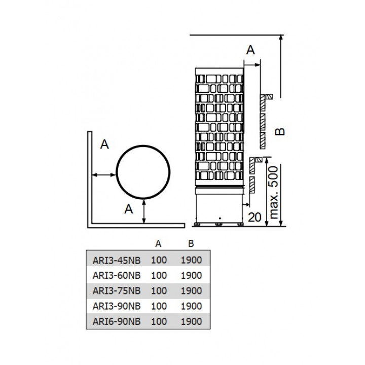 Electric sauna heater – SAWOTEC Ari Round, with control unit
