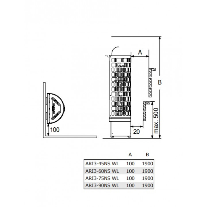 Electric sauna heater – SAWOTEC Ari Wall, without control unit