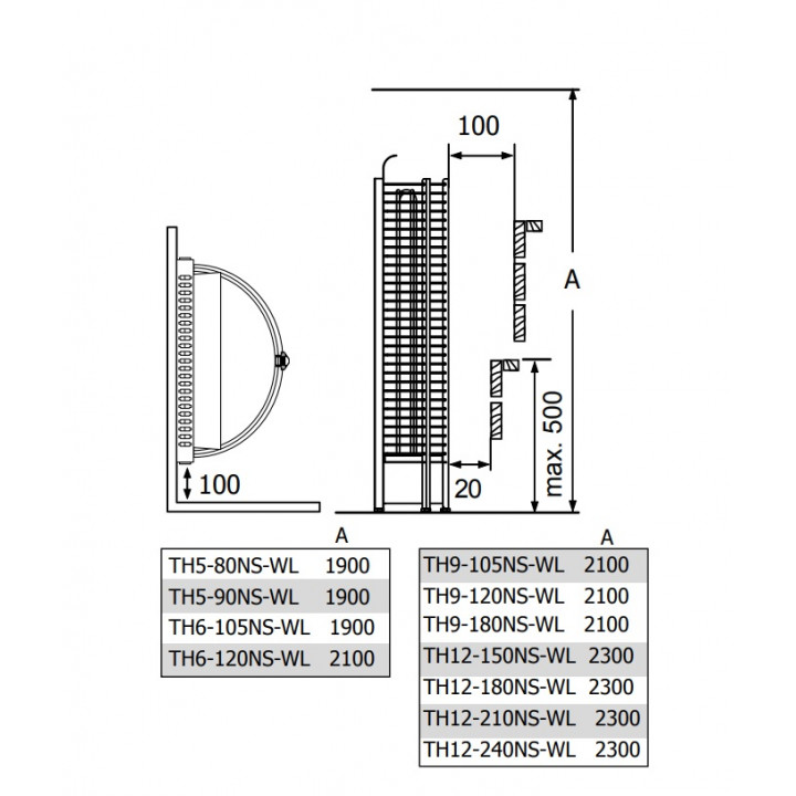 Electric sauna heater – SAWOTEC Tower Wall, without control unit 6 kW