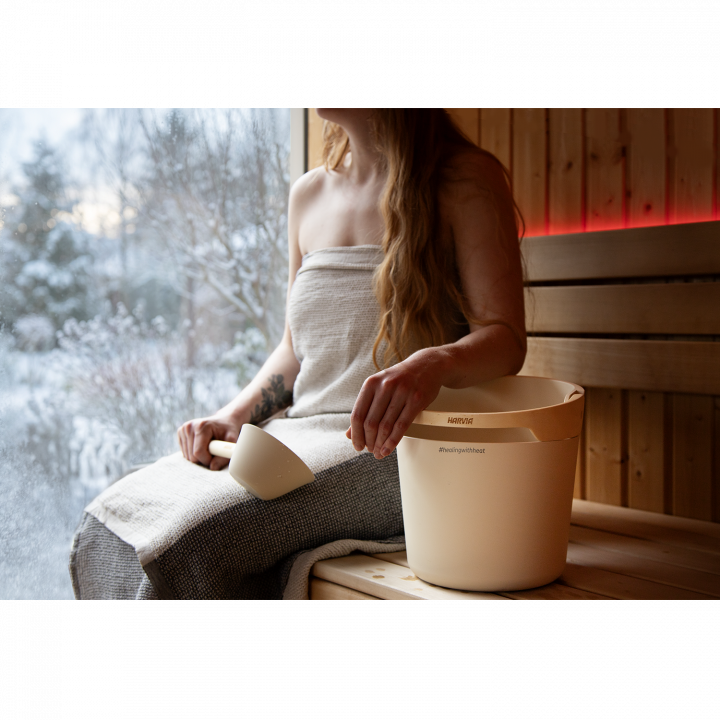HARVIA Helmi sauna bucket and ladle set, Ivory