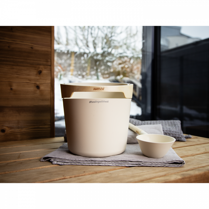 HARVIA Helmi sauna bucket and ladle set, Ivory