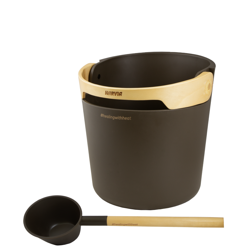 HARVIA Helmi sauna bucket and ladle set, dark brown