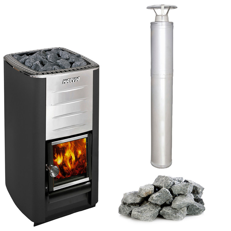 Sauna woodburning stove HARVIA M3 set, stones, chimney
