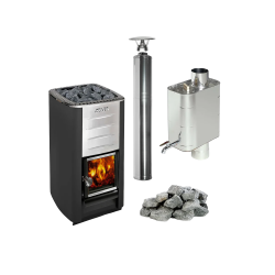 Sauna woodburning stove HARVIA M3 set, stones, chimney, water heater 