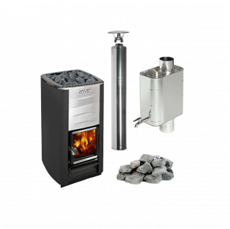 Sauna woodburning stove HARVIA M3 set, stones, chimney, water heater