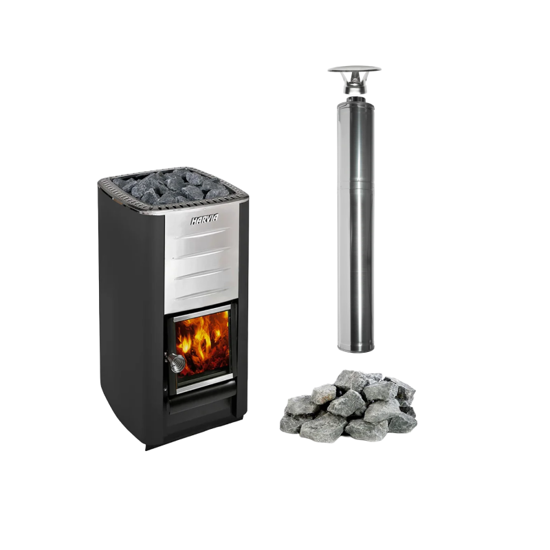 Sauna woodburning stove HARVIA M3 set, stones, chimney