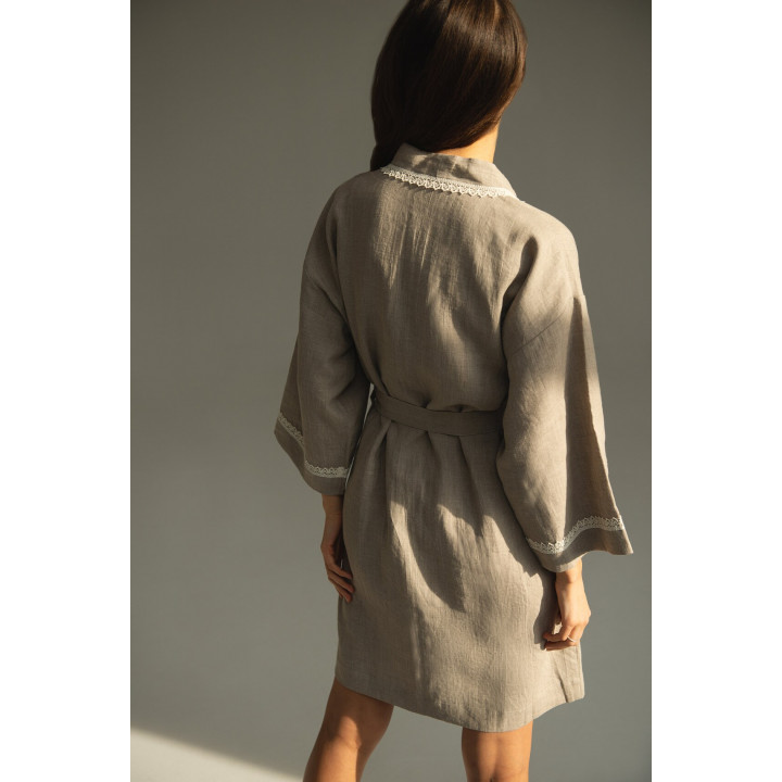 Pure linen eco friendly natural bath/night robe, short